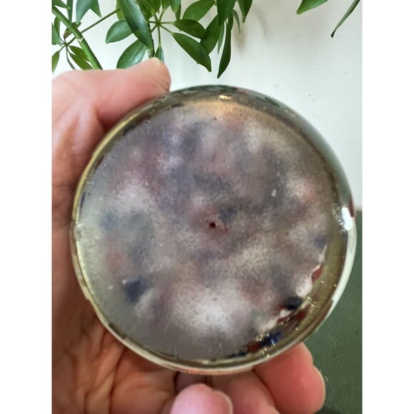 Vintage Art Glass Red Flower Yellow Blues Whites Round Orb Paperweight / Retro - Picture 9 of 11